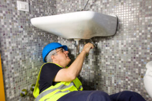 plumber at work with a sink